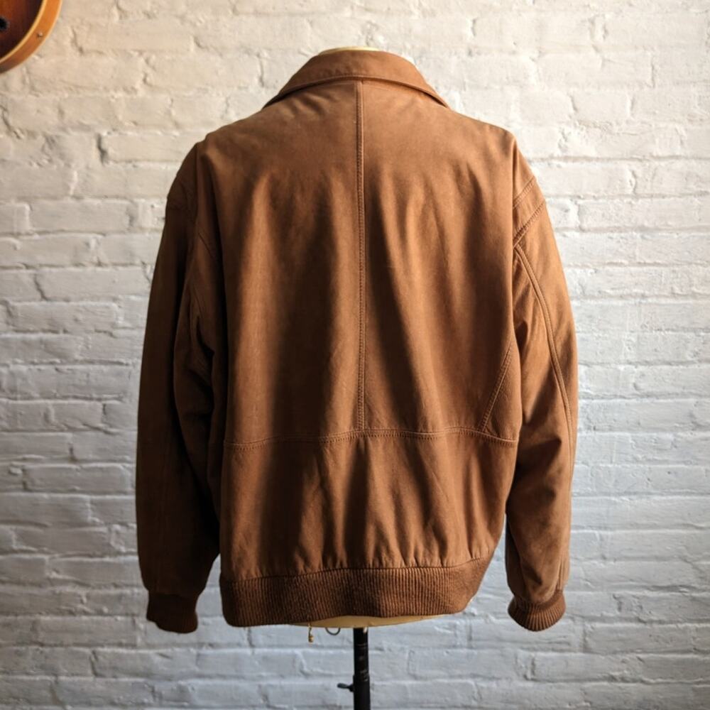 Vintage Brown Genuine Leather Bomber Jacket Aviator Earthtone Pilot Neutral Coat - Picture 5 of 10